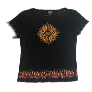 Harley Davidson Las Vegas Flame Tee Womens XL Ruffle Hem Y2K